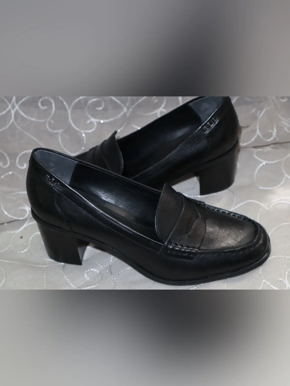 Ralph Lauren Black Leather Block Heel Loafers